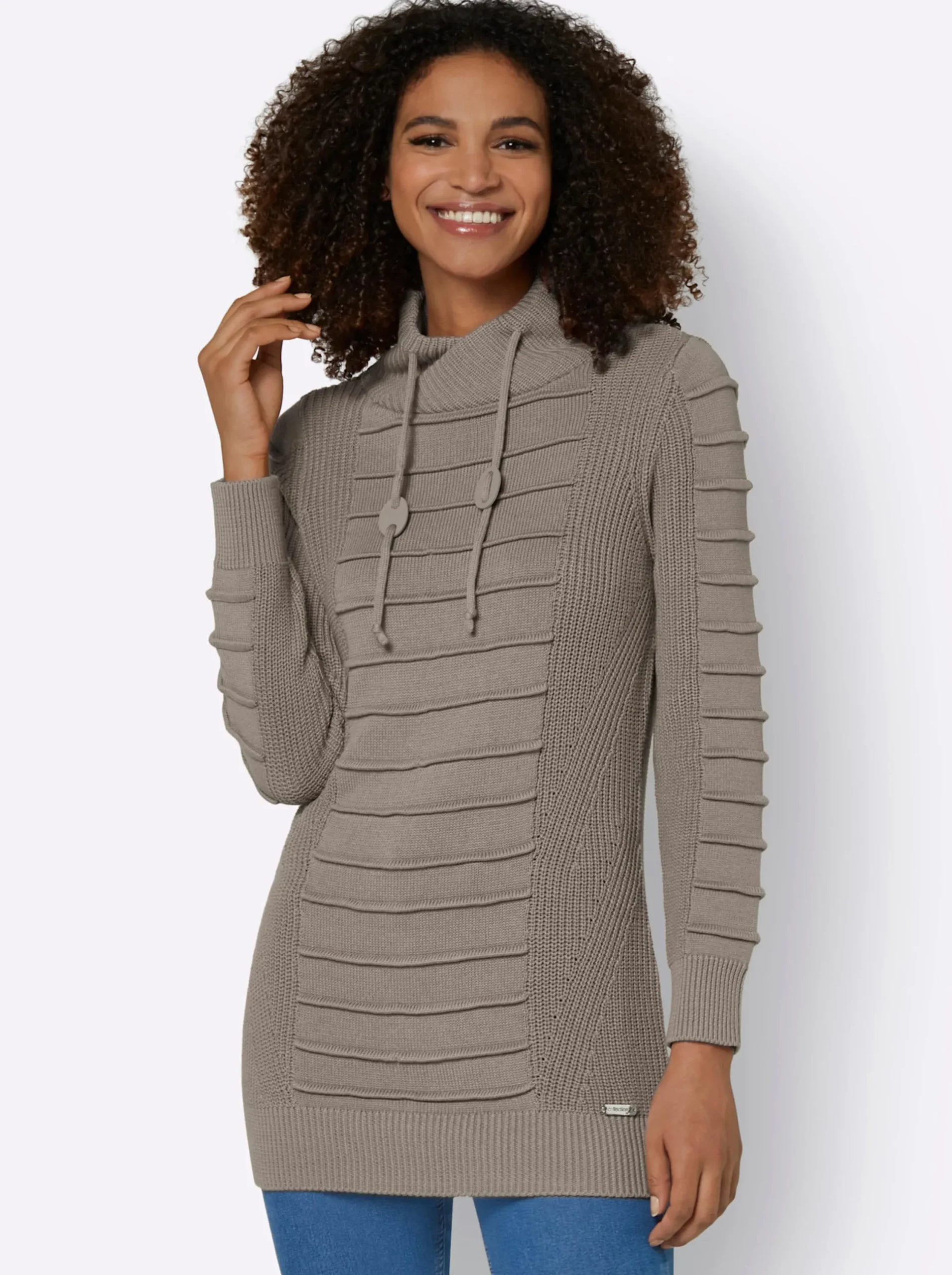 Pullover| Longpullover mit Struktur-Partien taupe