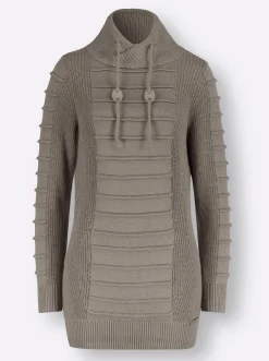 Pullover| Longpullover mit Struktur-Partien taupe