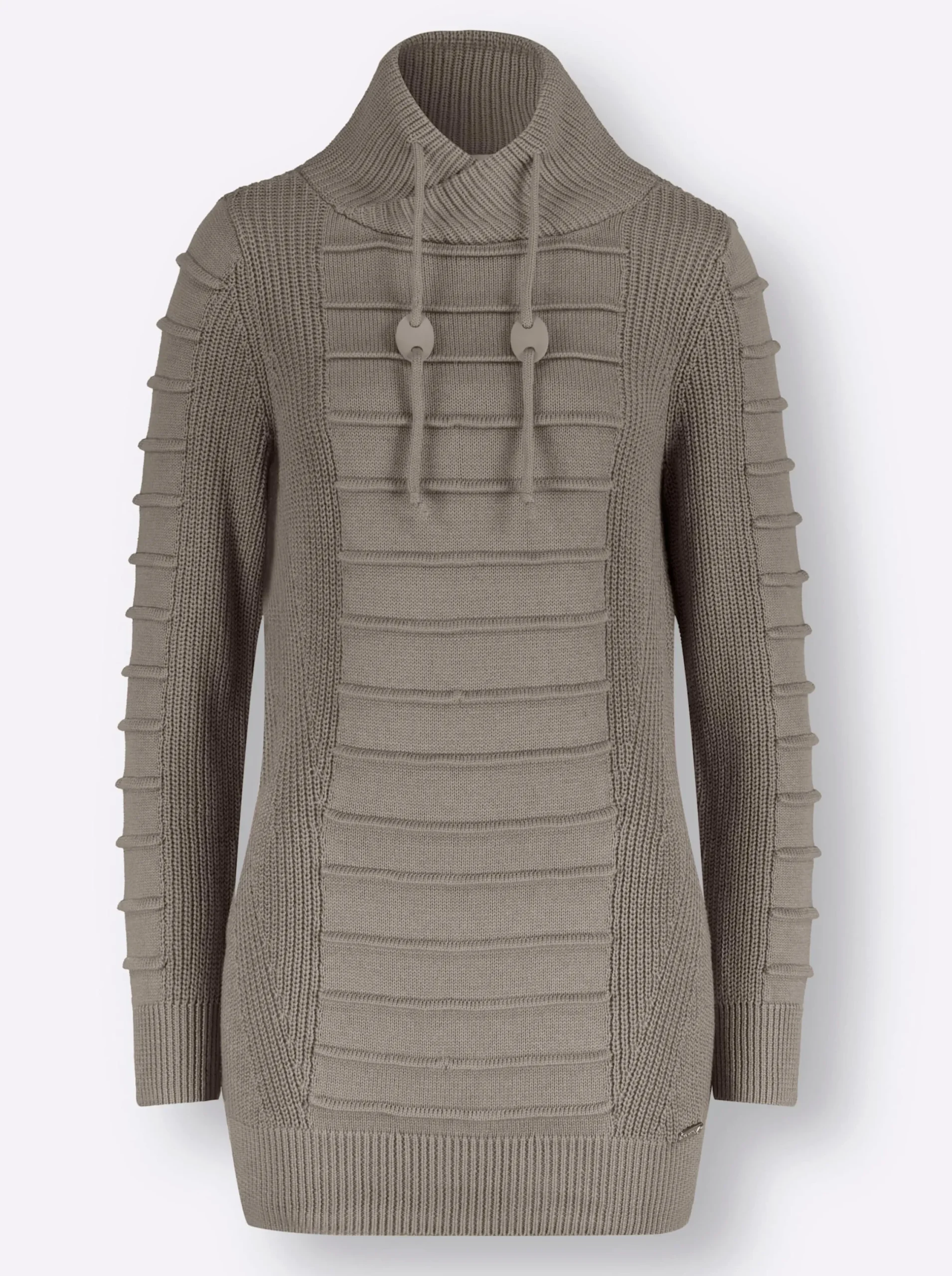 Pullover| Longpullover mit Struktur-Partien taupe