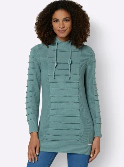 Pullover| Longpullover mit Struktur-Partien jade