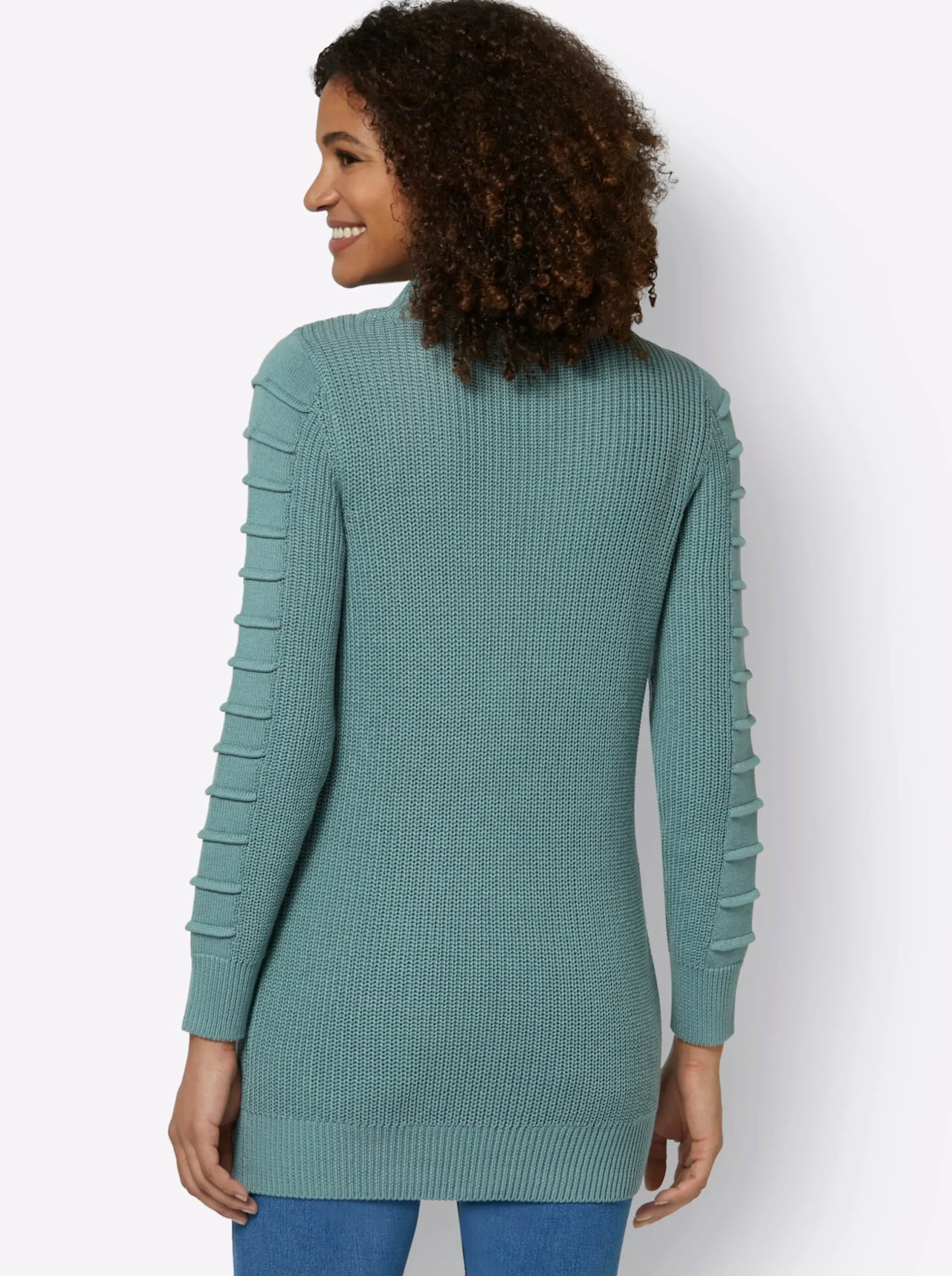 Pullover| Longpullover mit Struktur-Partien jade