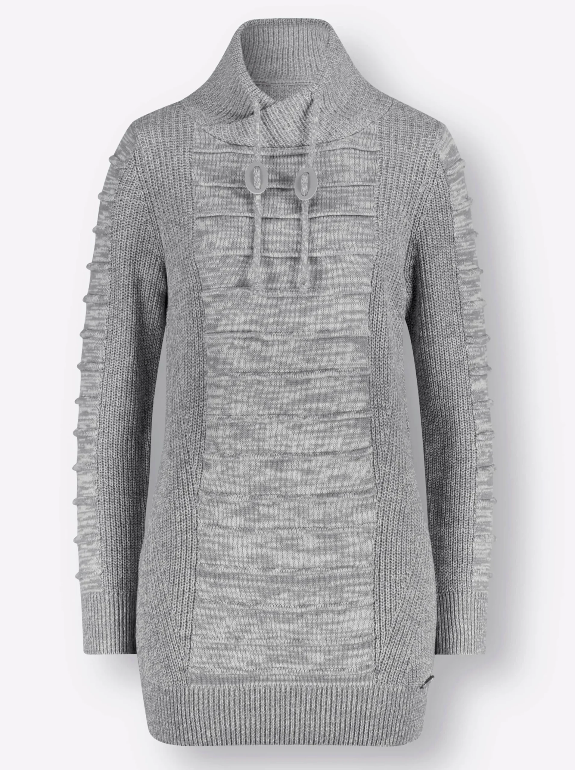 Pullover| Longpullover mit Struktur-Partien steingrau-weiß-meliert