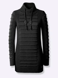 Pullover| Longpullover mit Struktur-Partien schwarz
