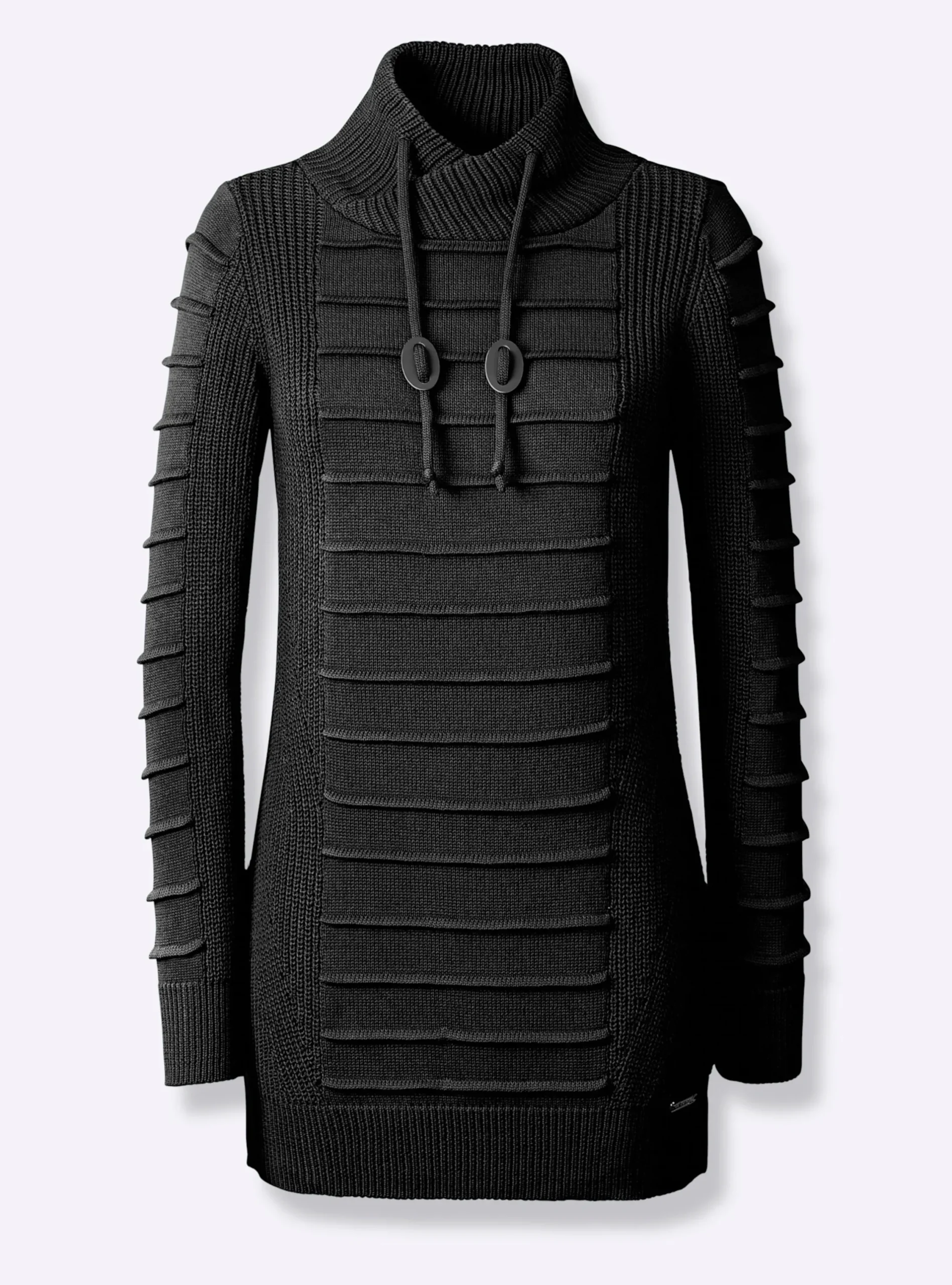 Pullover| Longpullover mit Struktur-Partien schwarz