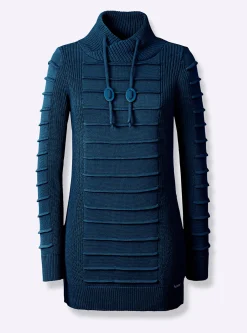 Pullover| Longpullover mit Struktur-Partien dunkelblau