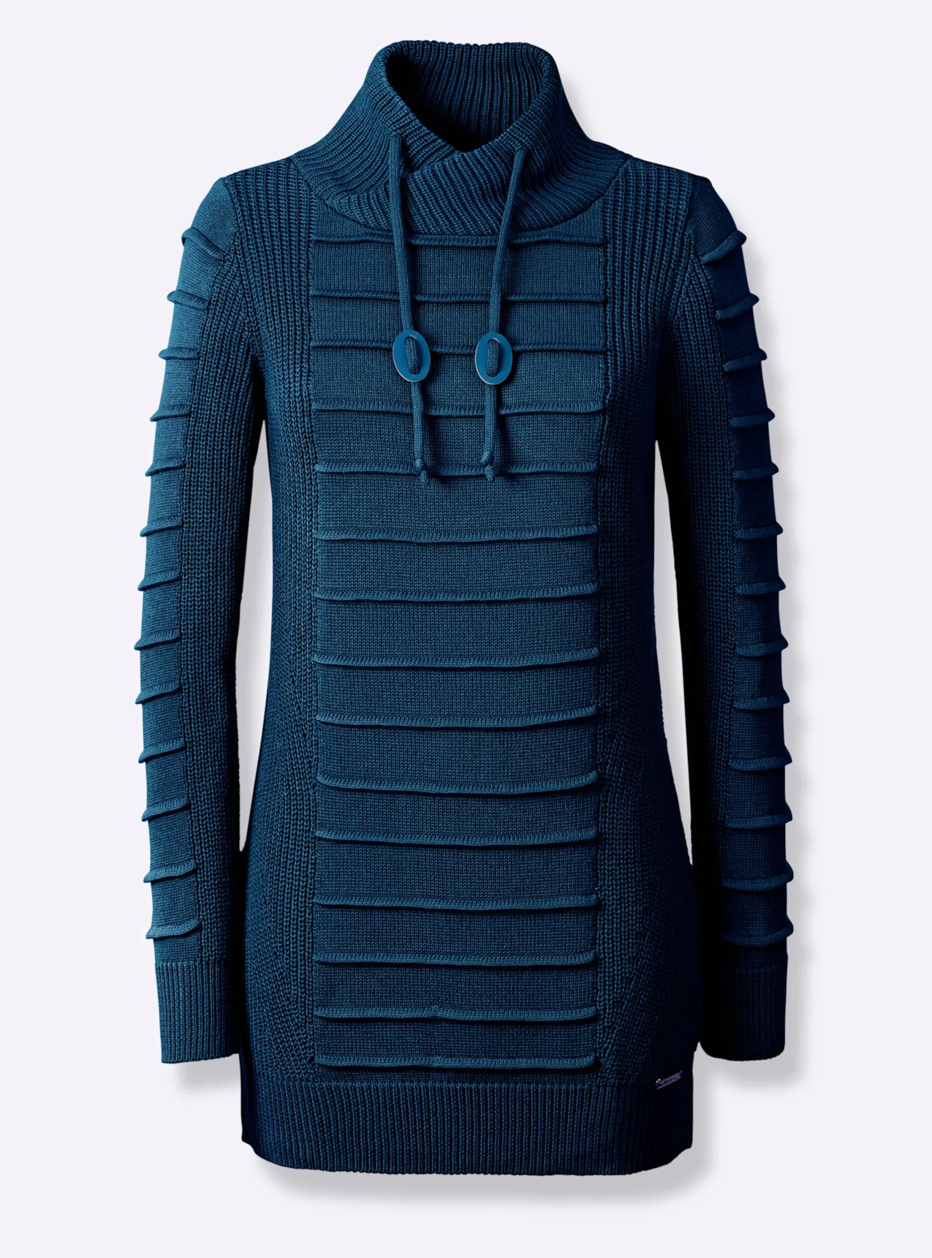 Pullover| Longpullover mit Struktur-Partien dunkelblau