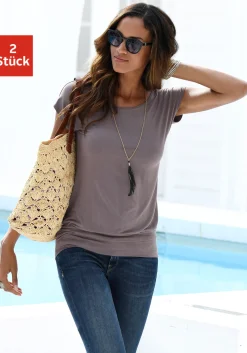 Shirts|LASCANA Longshirt taupe,schwarz