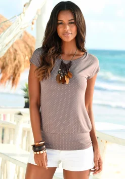Shirts|LASCANA Longshirt taupe-gepunktet