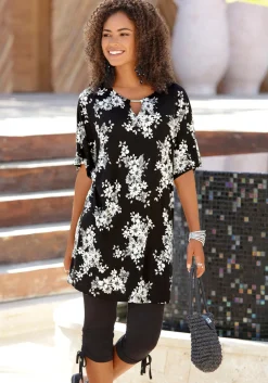 Strandmode|Shirts|LASCANA Longshirt schwarz-bedruckt