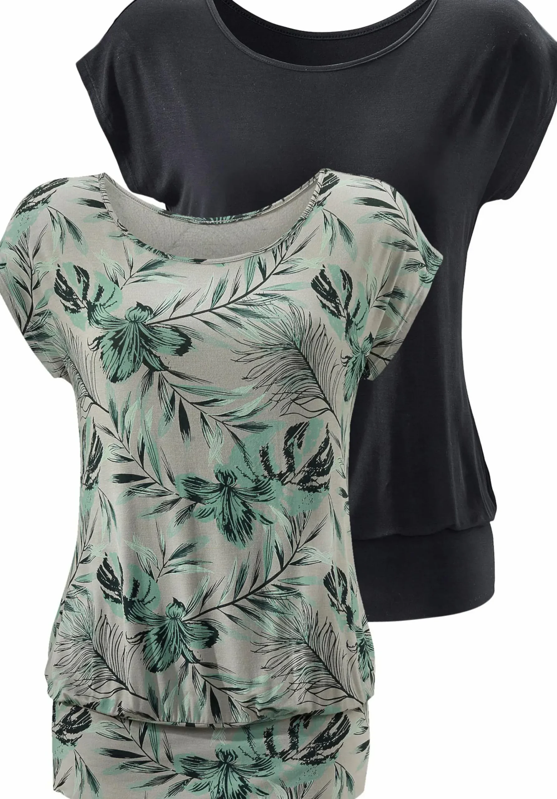 Strandmode|Shirts|LASCANA Longshirt taupe-grün,schwarz