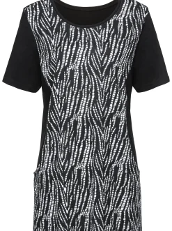 Shirts| Longshirt im Viskose-Baumwoll-Mix schwarz-weiß
