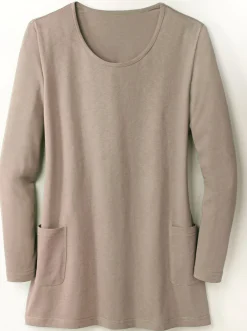 Shirts| Longshirt mit aufgesetzten Taschen sesam