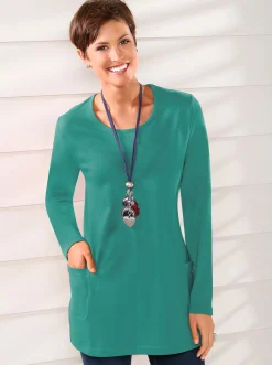 Shirts| Longshirt mit aufgesetzten Taschen smaragd
