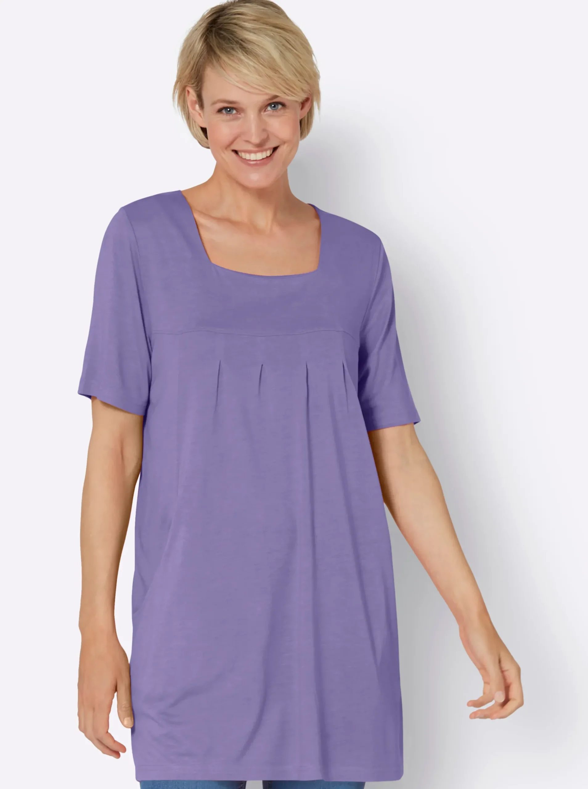 Basics|Shirts| Longshirt mit Karree-Ausschnitt lavendel