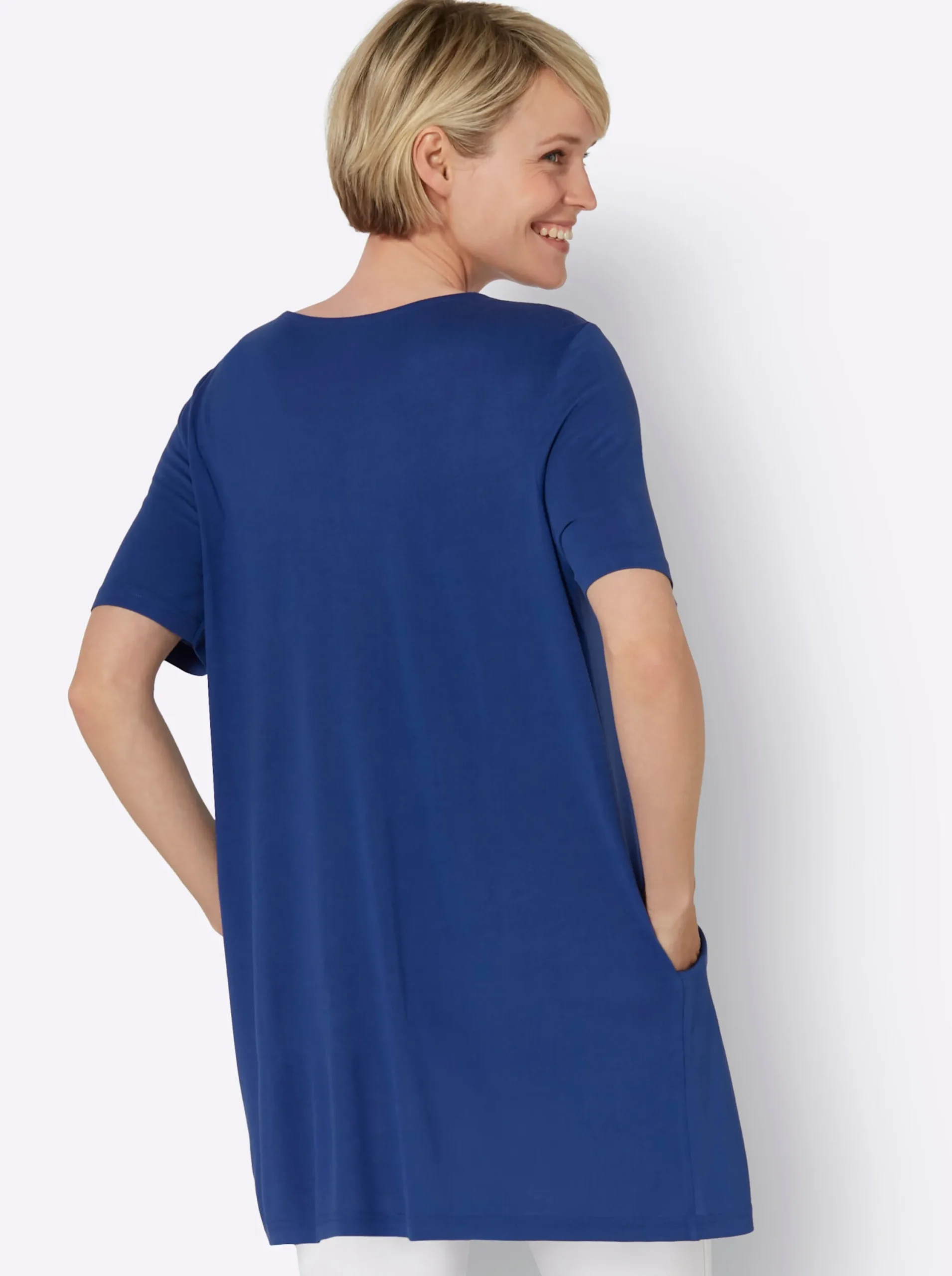 Shirts| Longshirt mit Karree-Ausschnitt royalblau