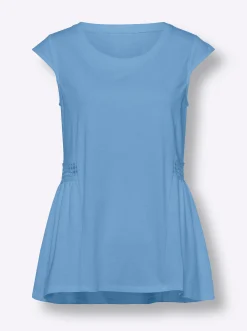 Shirts|heine Longshirt mit Spitzen-Einsatz himmelblau