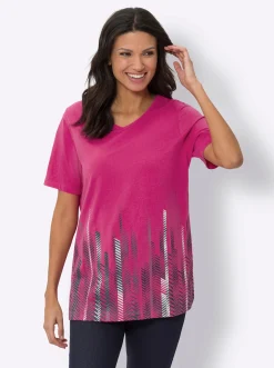 Shirts| Longshirt mit V-Ausschnitt fuchsia