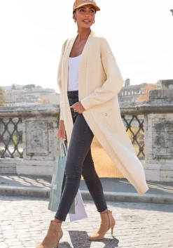 Strickjacken|LASCANA Longstrickjacke creme
