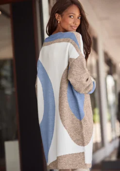 Strickjacken|LASCANA Longstrickjacke creme-beige-blau