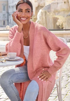 Strickjacken|LASCANA Longstrickjacke mauvemeliert