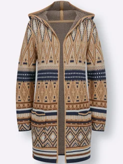 Strickjacken| Longstrickjacke camel-marine-gemustert