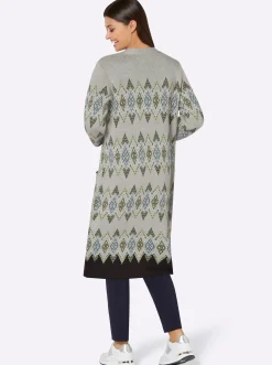Strickjacken| Longstrickjacke grau-kalkmint-gemustert