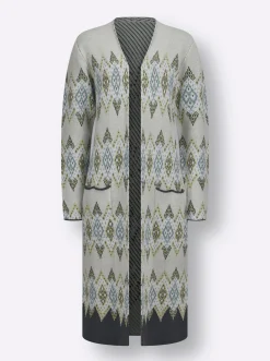 Strickjacken| Longstrickjacke grau-kalkmint-gemustert