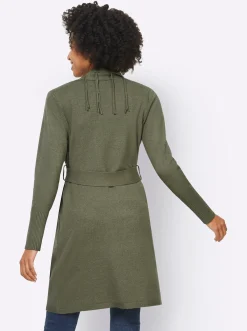 Strickjacken|heine Longstrickjacke mit Bindegürtel khaki-meliert