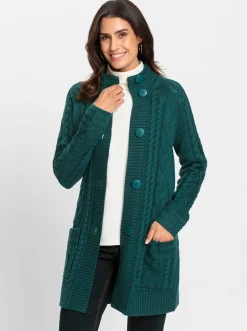 Strickjacken| Longstrickjacke mit Einstrickmuster petrol