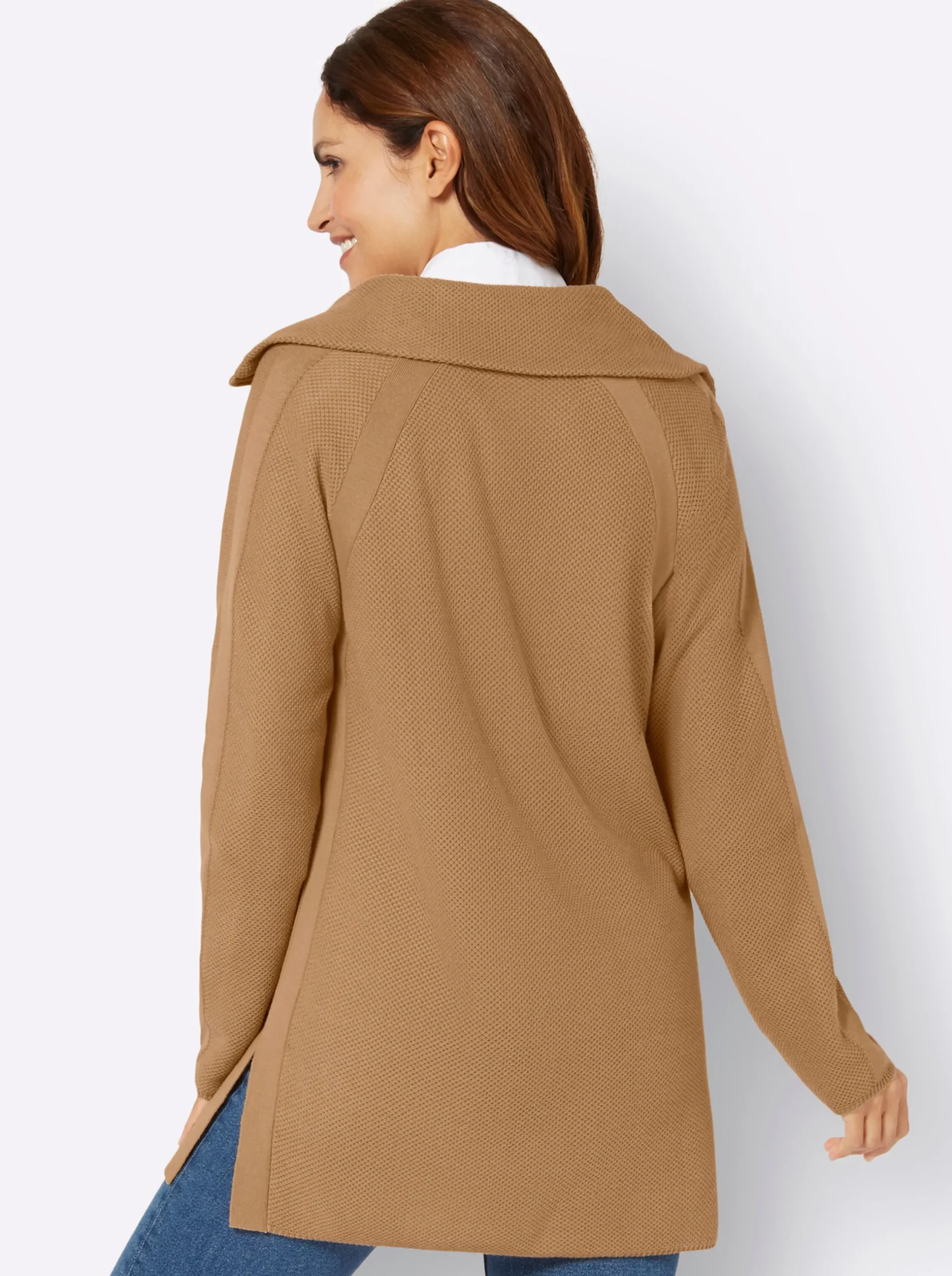 Strickjacken| Longstrickjacke mit Glitzersteinchen camel