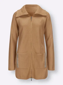 Strickjacken| Longstrickjacke mit Glitzersteinchen camel
