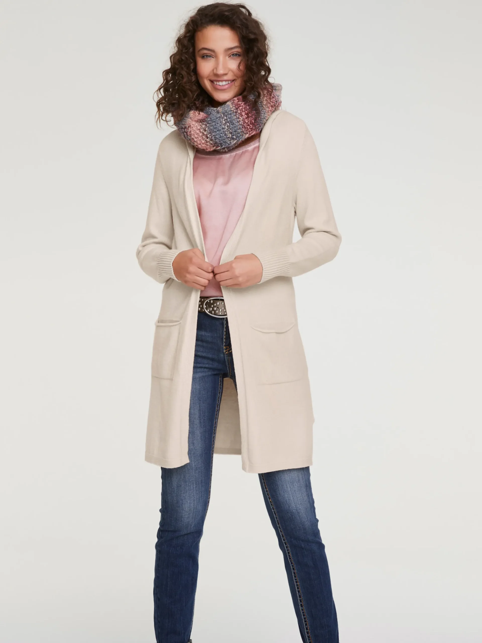 Strickjacken|heine Longstrickjacke mit Kapuze sand