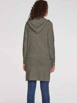 Basics|heine Longstrickjacke mit Kapuze oliv