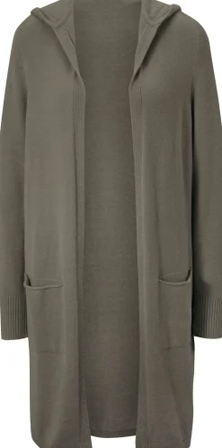 Basics|heine Longstrickjacke mit Kapuze oliv