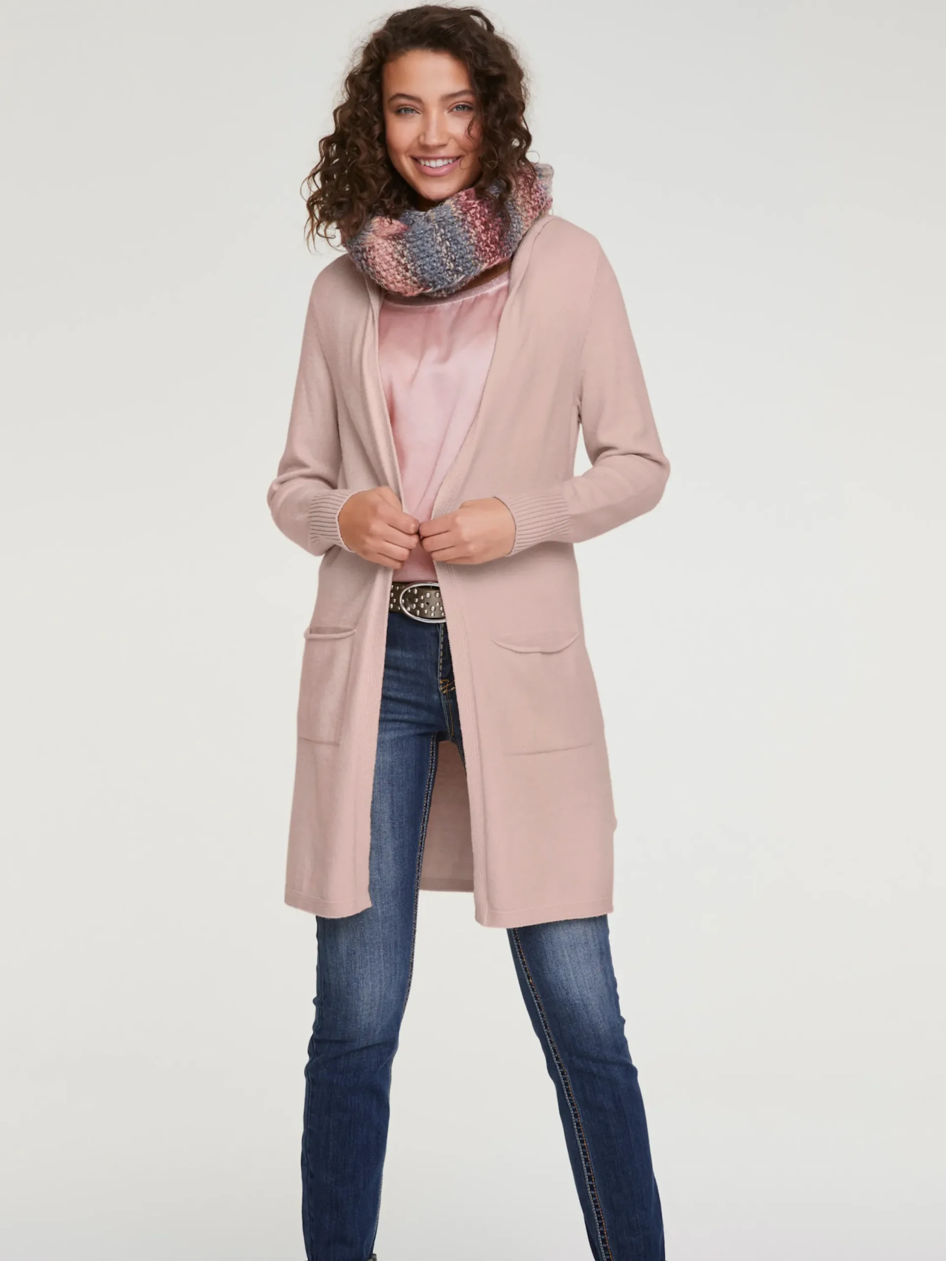 Basics|Strickjacken|heine Longstrickjacke mit Kapuze rosé