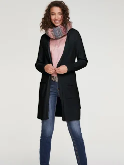 Strickjacken|heine Longstrickjacke mit Kapuze schwarz