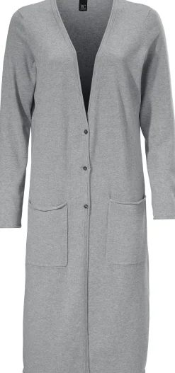 Basics|Strickjacken|heine Longstrickjacke mit Seitenschlitzen grau-melange