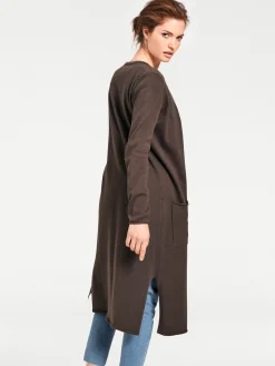 Basics|Strickjacken|heine Longstrickjacke mit Seitenschlitzen schokobraun
