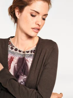 Basics|Strickjacken|heine Longstrickjacke mit Seitenschlitzen schokobraun