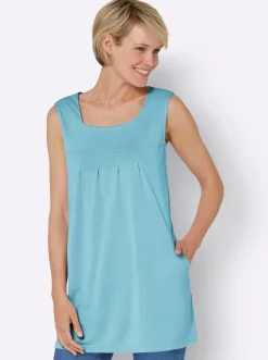 Shirts| Longtop mit Kellerfalte vorne aquamarin