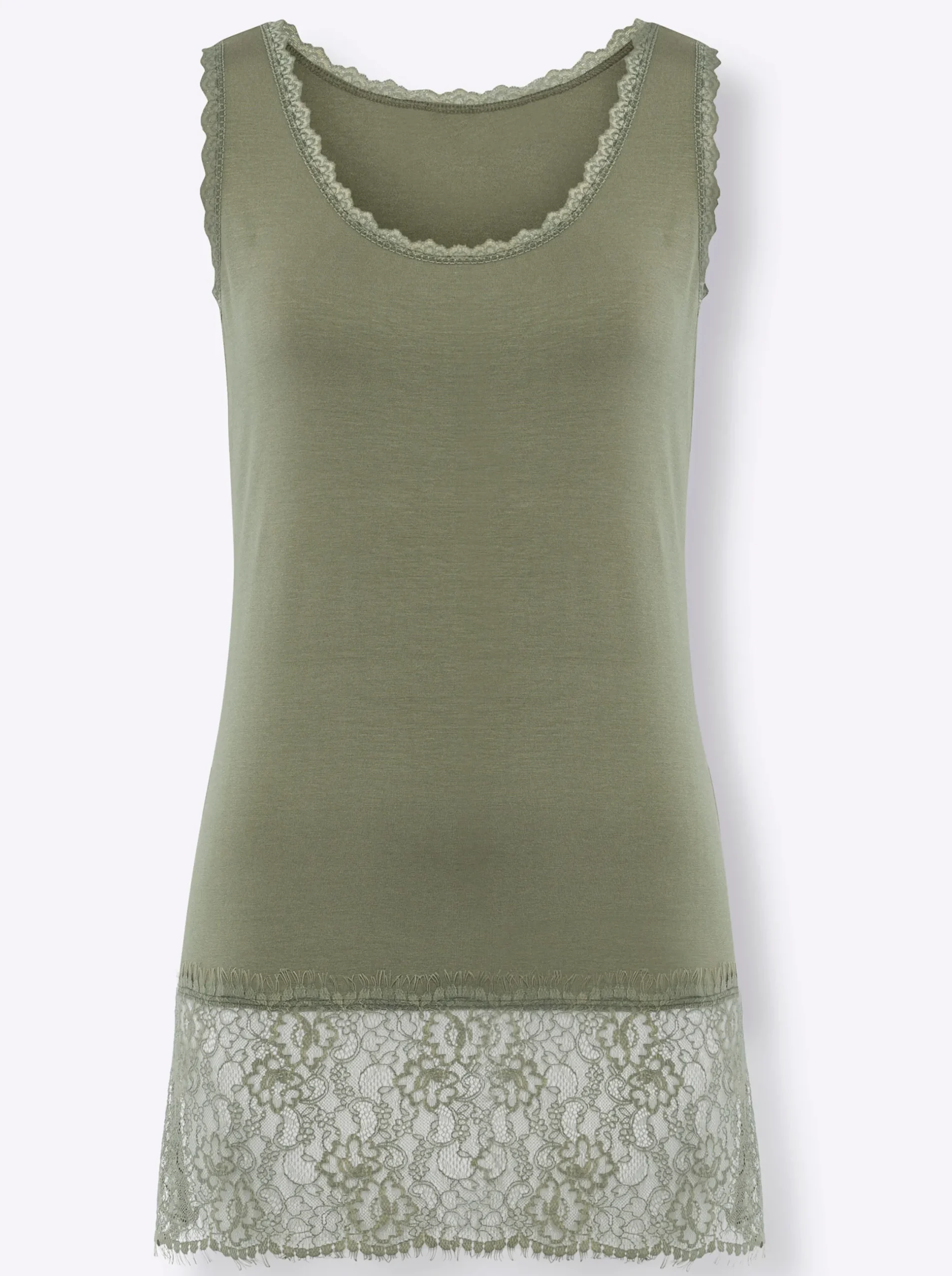 Shirts|heine Longtop mit Spitze am Saum khaki