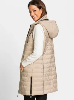 Jacken| Longweste mit abnehmbarer Kapuze beige