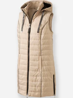 Jacken| Longweste mit abnehmbarer Kapuze beige