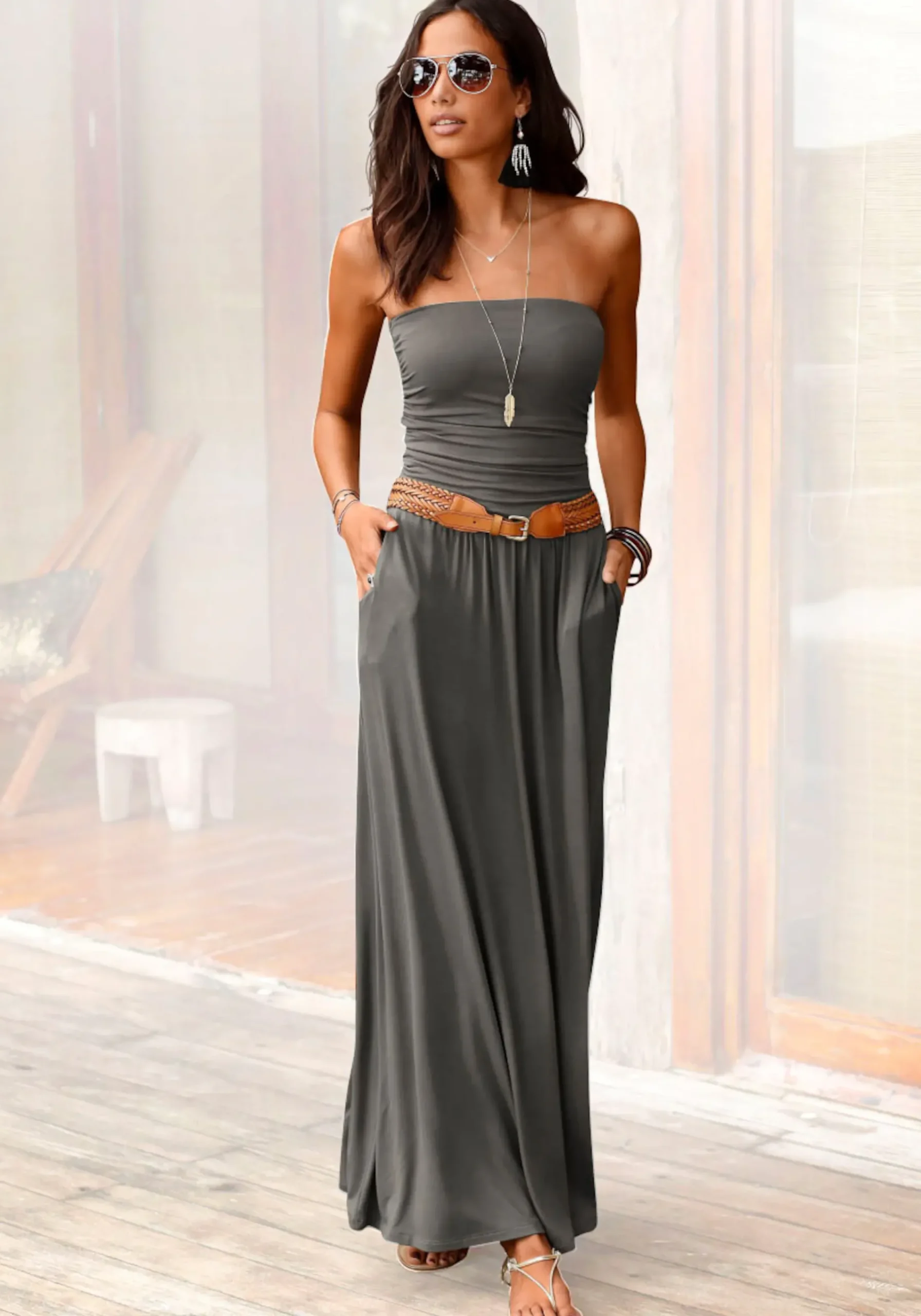 Kleider|LASCANA Maxikleid khaki