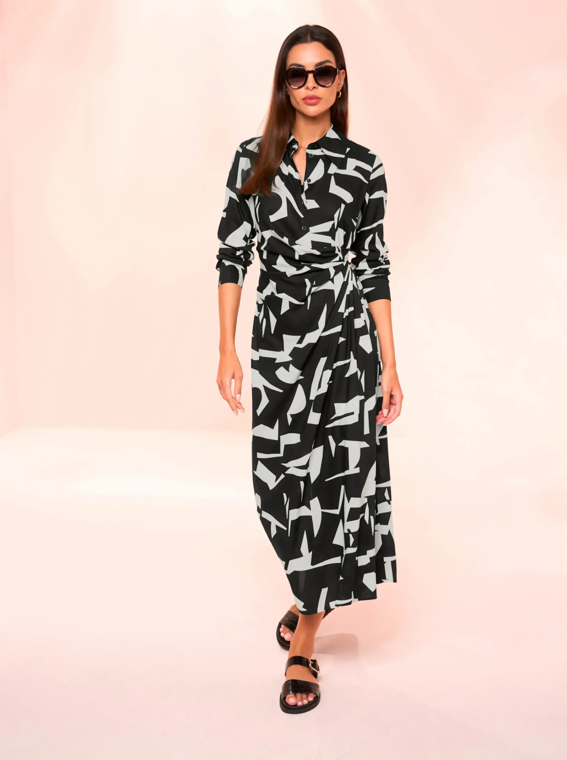 Kleider|heine Maxikleid schwarz-champagner-gemustert