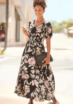 Strandkleider|Kleider|LASCANA Maxikleid schwarzbedruckt