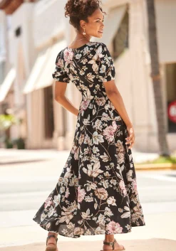Strandkleider|Kleider|LASCANA Maxikleid schwarzbedruckt