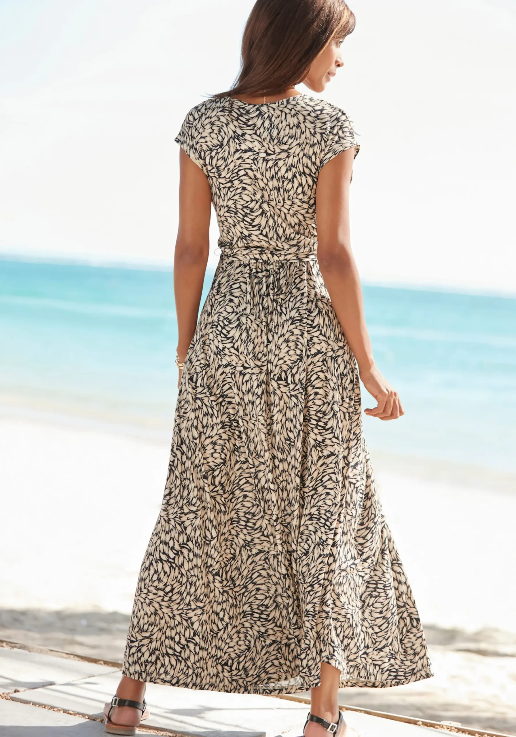 Strandkleider|Kleider|Buffalo Maxikleid schwarz-taupebedruckt