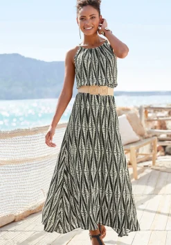 Kleider|LASCANA Maxikleid schwarz-sandbedruckt