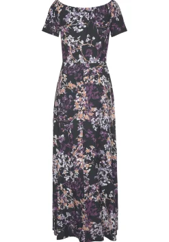 Kleider|Vivance Maxikleid schwarz-lilabedruckt